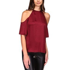 Michael Kors Cold-Shoulder Cheetah-Print Top In Dark Ruby - P/M